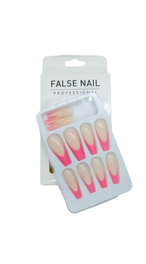 FALSE NAIL UNHA POSTIÇA C/12 NUDE COM ROSA NEON
